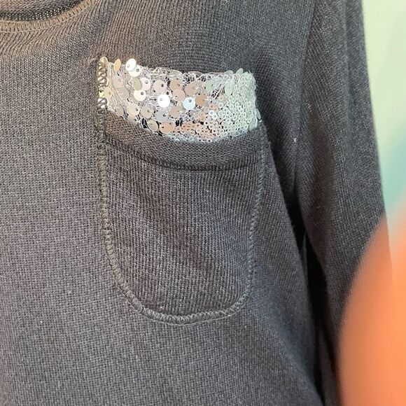 Acqua Buenos Aires Cashmere Sweater Black Silk Silver Sequins Tunic M - Picture 4 of 7
